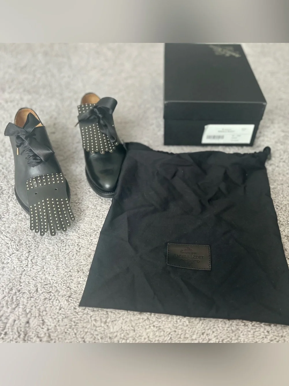 The Office of Angela Scott: Women Leather Dress Loafers with Studded Bow